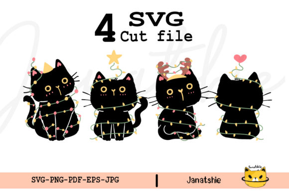 Black Cat Christmas Tree Blub Light SVG for Crafts