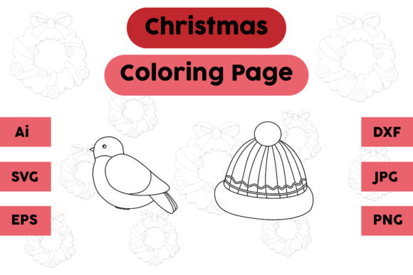 Christmas Coloring Page Bird Hat Set for Blog & Website Design