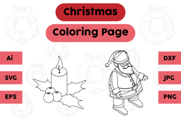 Christmas Coloring Page Candle Santa Set for Branding and Marketing