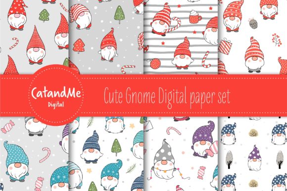 Cute Gnome Digital Paper Set Patterns