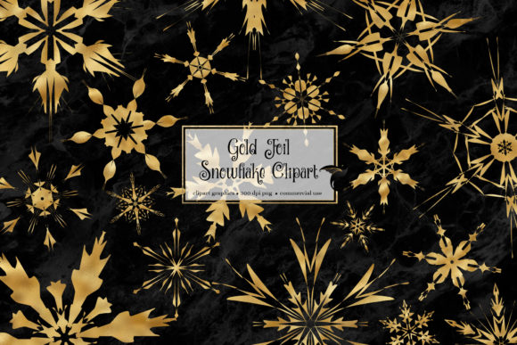 Gold Foil Snowflakes Clipart for Crafts