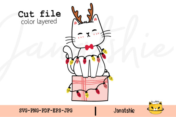 Kitten Cat with Christmas Light SVG for Crafts