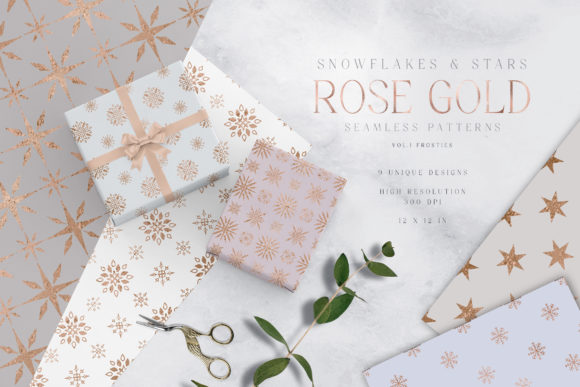 Rose Gold Snowflakes and Stars Patterns